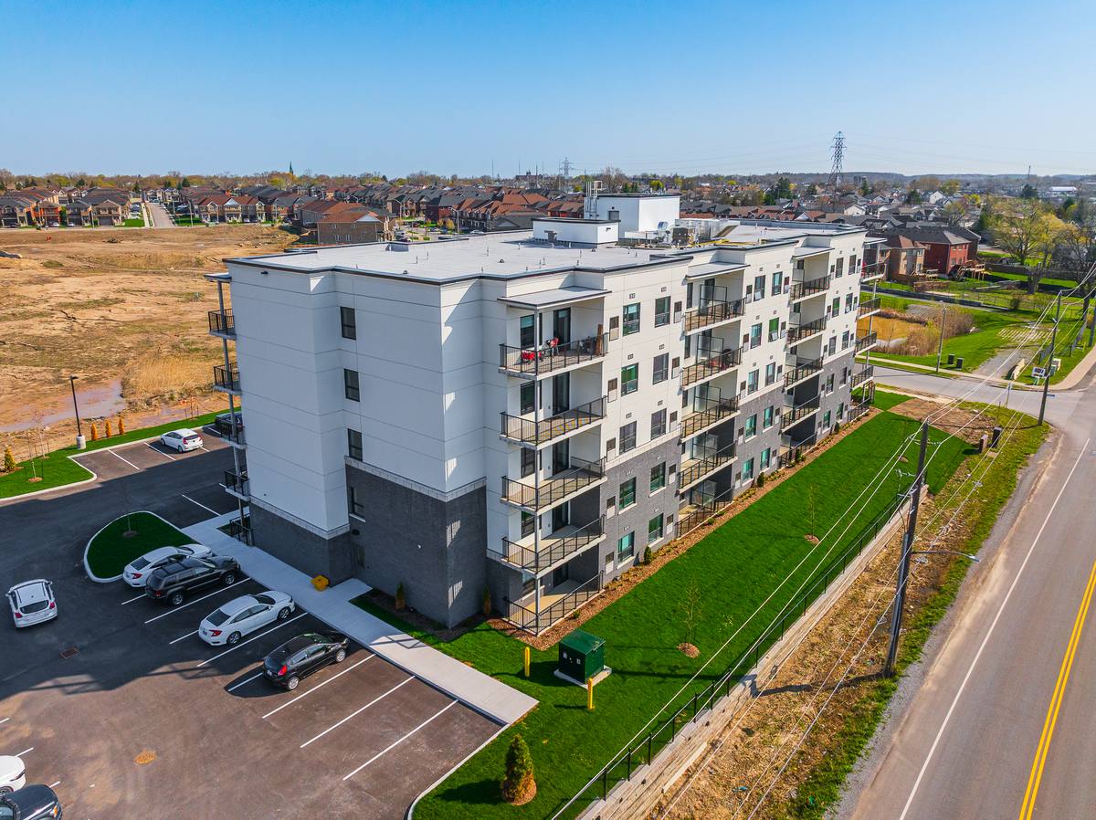 Sunset aerial view new seniors apartments for lease Thorold ON