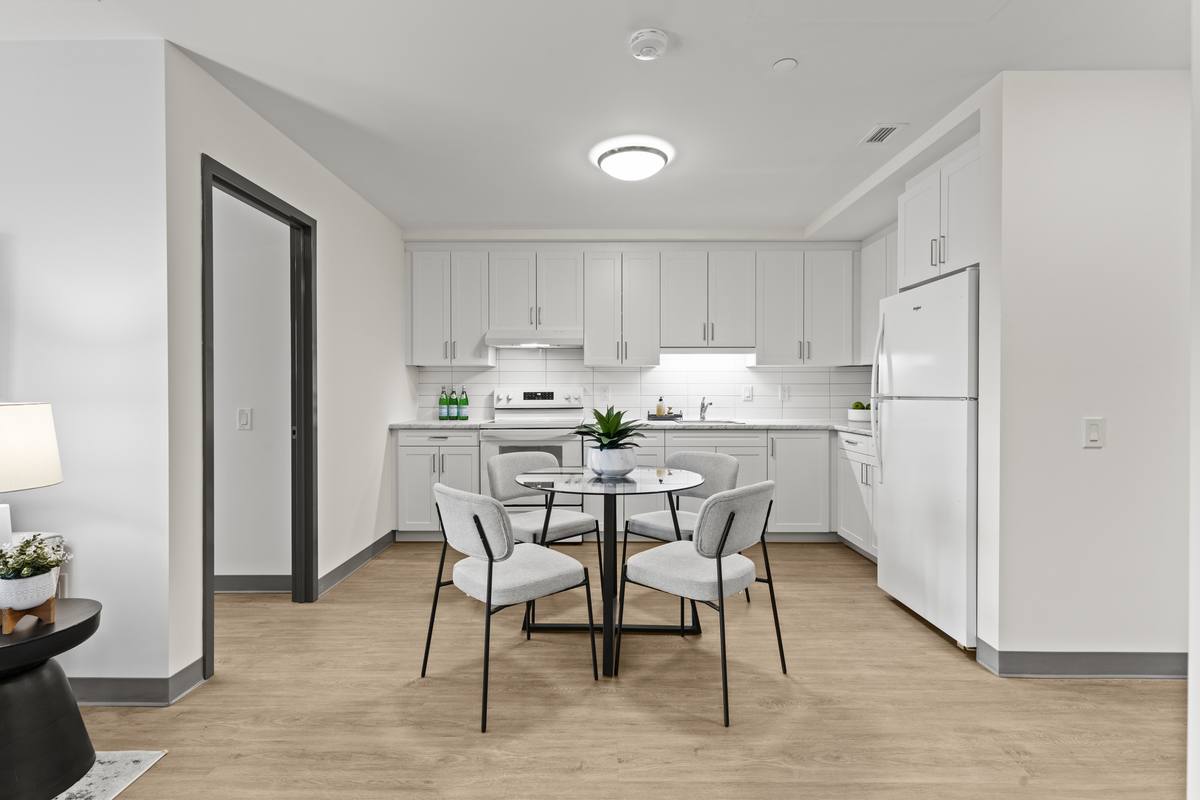 Modern kitchen and dining area in seniors apartment for rent Thorold Ontario